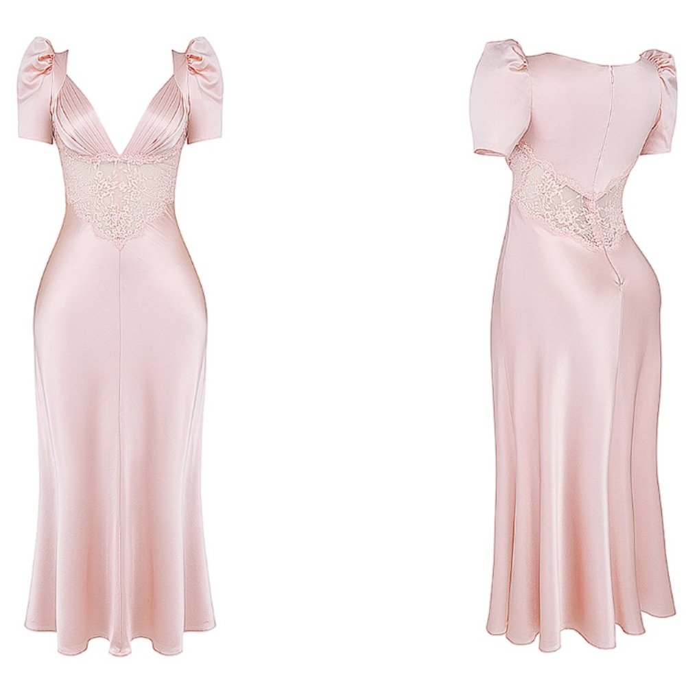 House of CB 'Rafaela' Soft Peach Pure Silk & Lace Dress NWOT - Picture 7 of 11